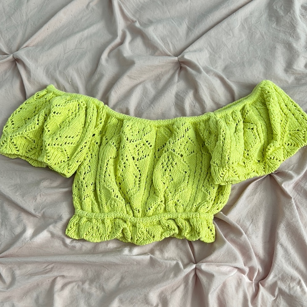 Zara Green Ruffled Crop Blouse